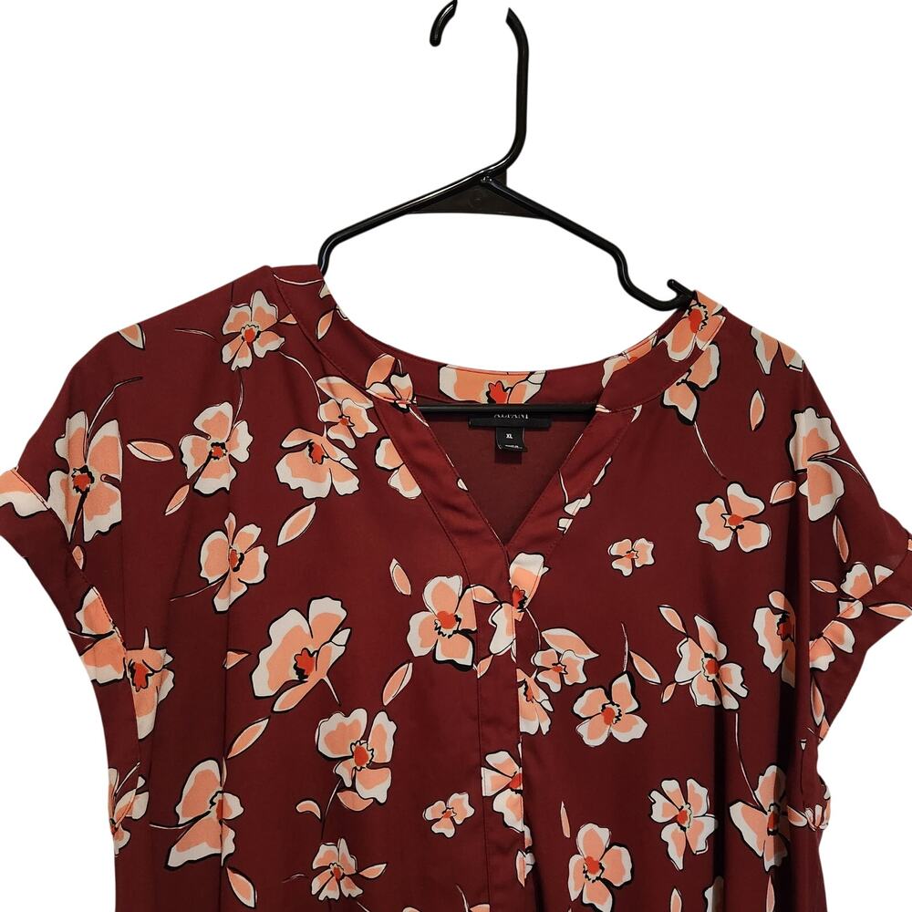 Alfani Mixed Media Cap Sleeve Floral Crimson Blouse Casual Top Red Size XL - Picture 4 of 9
